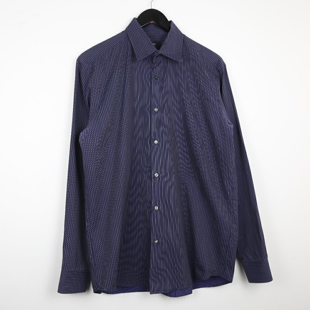 Hugo Boss Dress Shirt Regular Fit in Cotton Flannel Stripes Blue